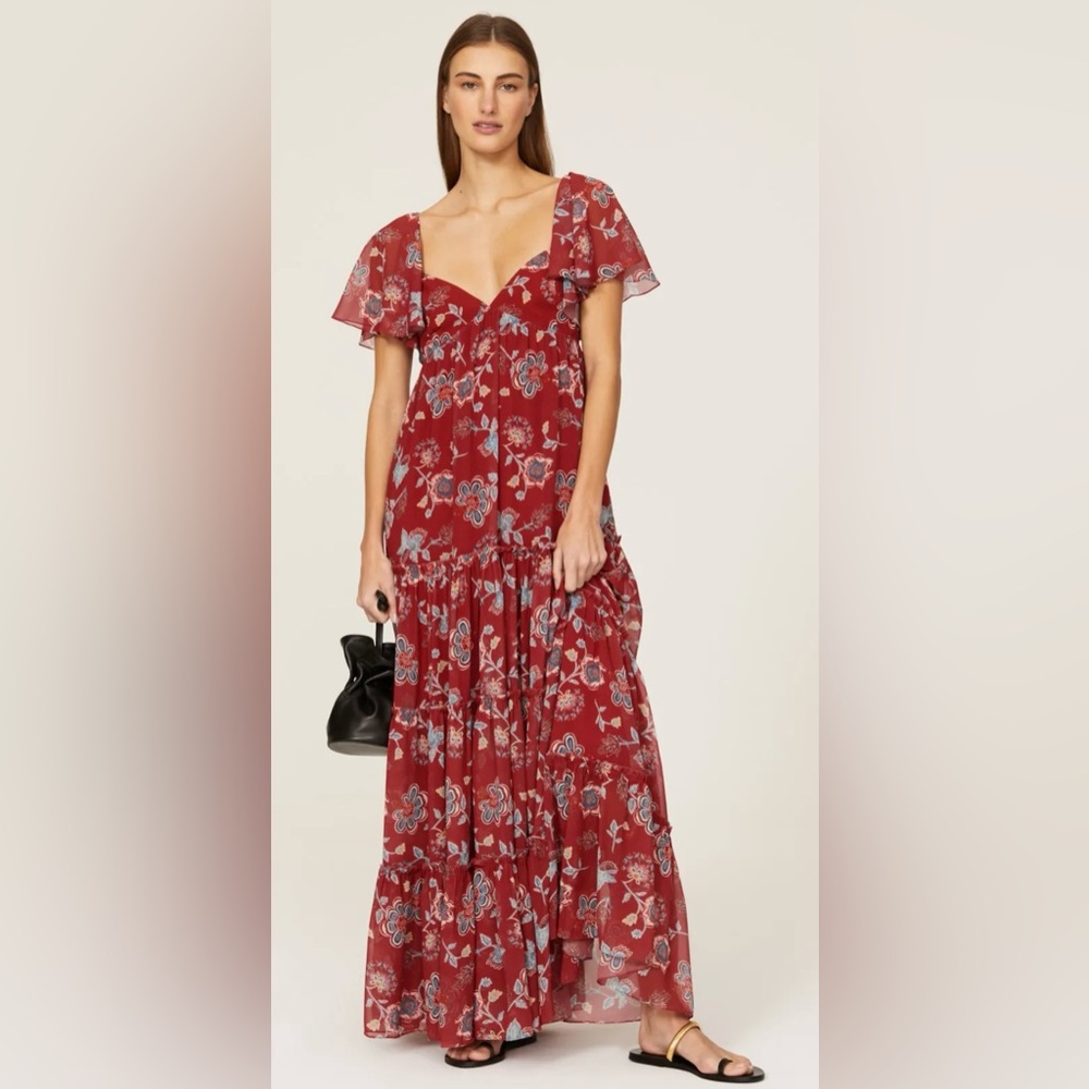 Sachin & Babi Kara Floral Red Maxi Dress Size Medium Tic toc